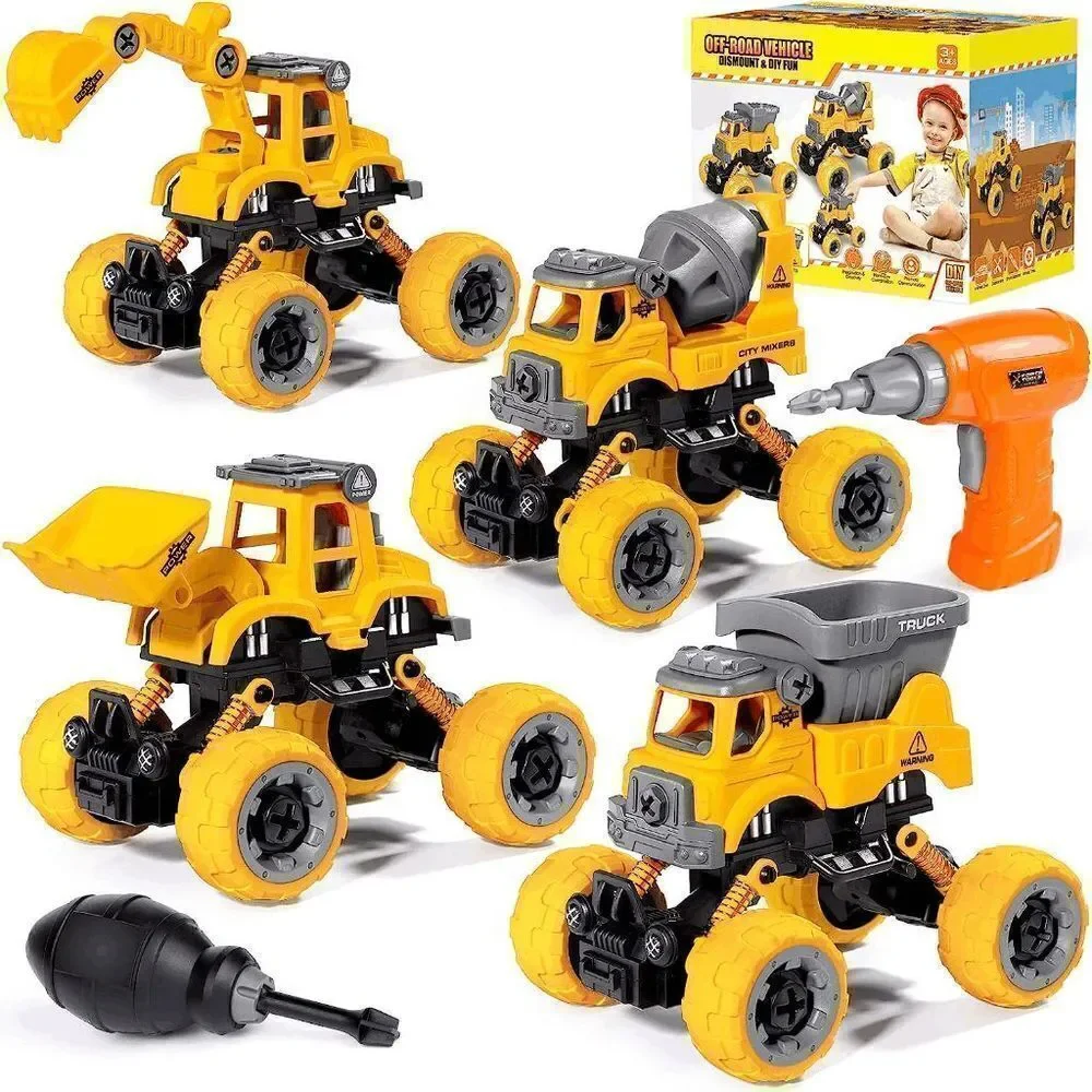 4-in-1 Take Apart Construction Toys for Kids, DIY Assembly Car Trucks w/Electric